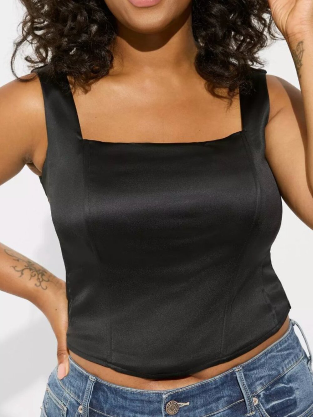 torrid Black Satin Square-Neck Corset Tank